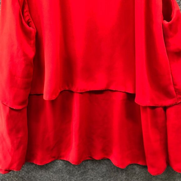Zara Sleeveless Blouse Womens S Red Tank Tiered Tie Neck Top Chiffon - Picture 4 of 9